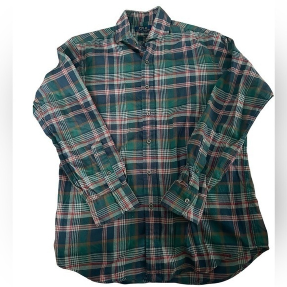 Polo Ralph Lauren Flannel Button Up Long Sleeve - Mens Size Medium - Green Multi